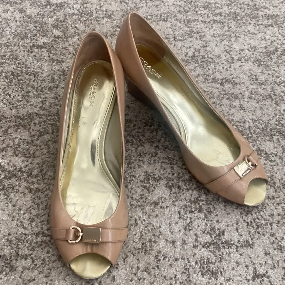 Coach Tan Wedge Patent Leather Shoes 1-